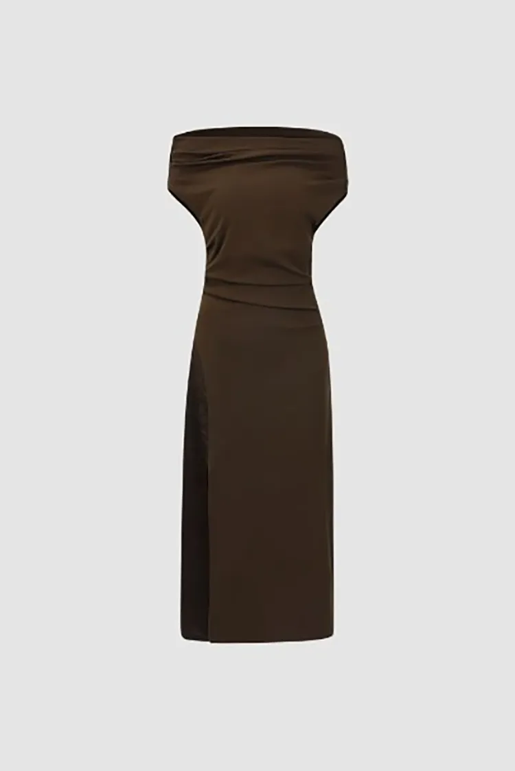 Sleeveless Side-Slit One Shoulder Dress