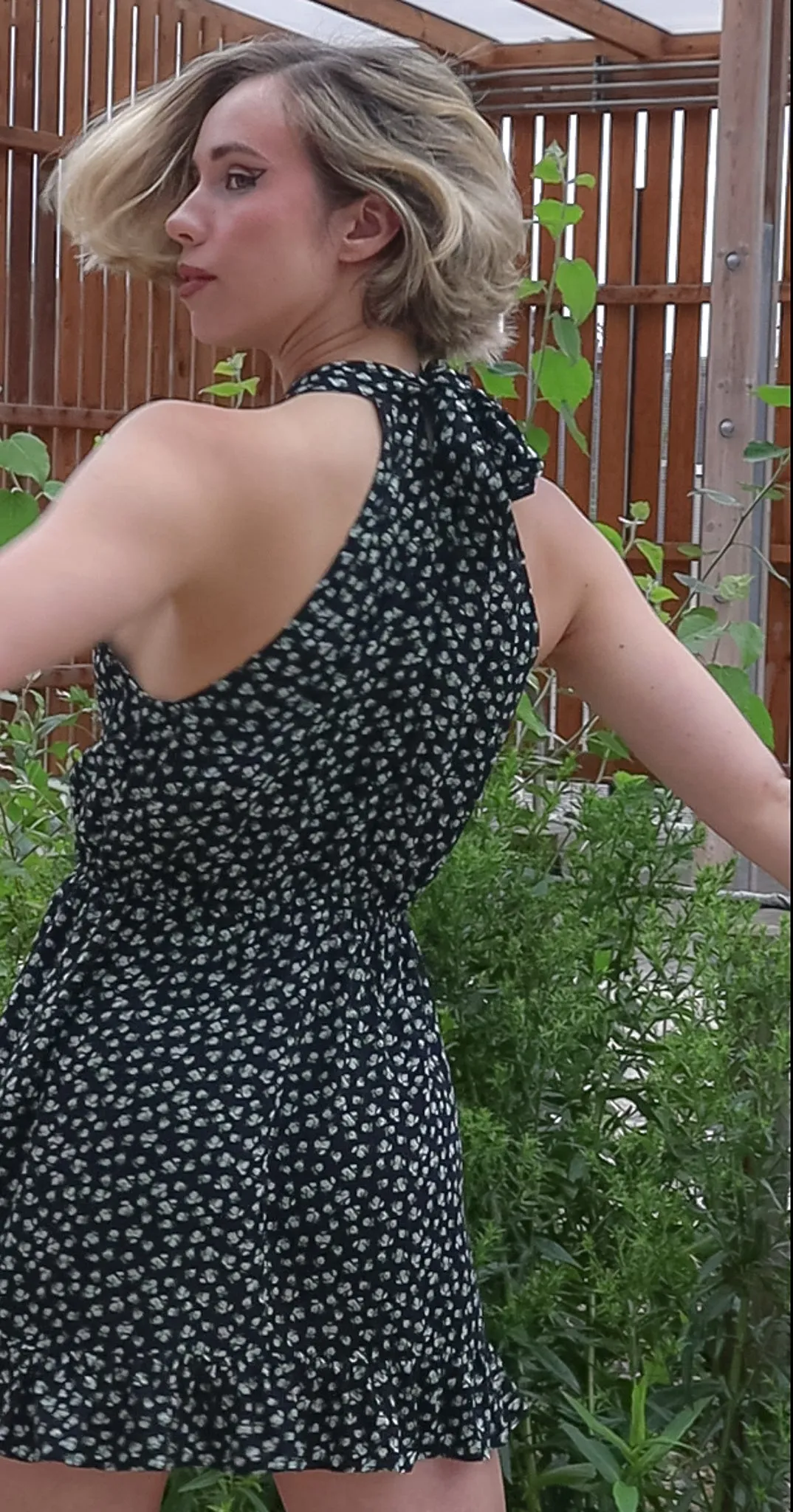 Sleeveless Tie Waist Mini Dress in Black Floral | Jodi