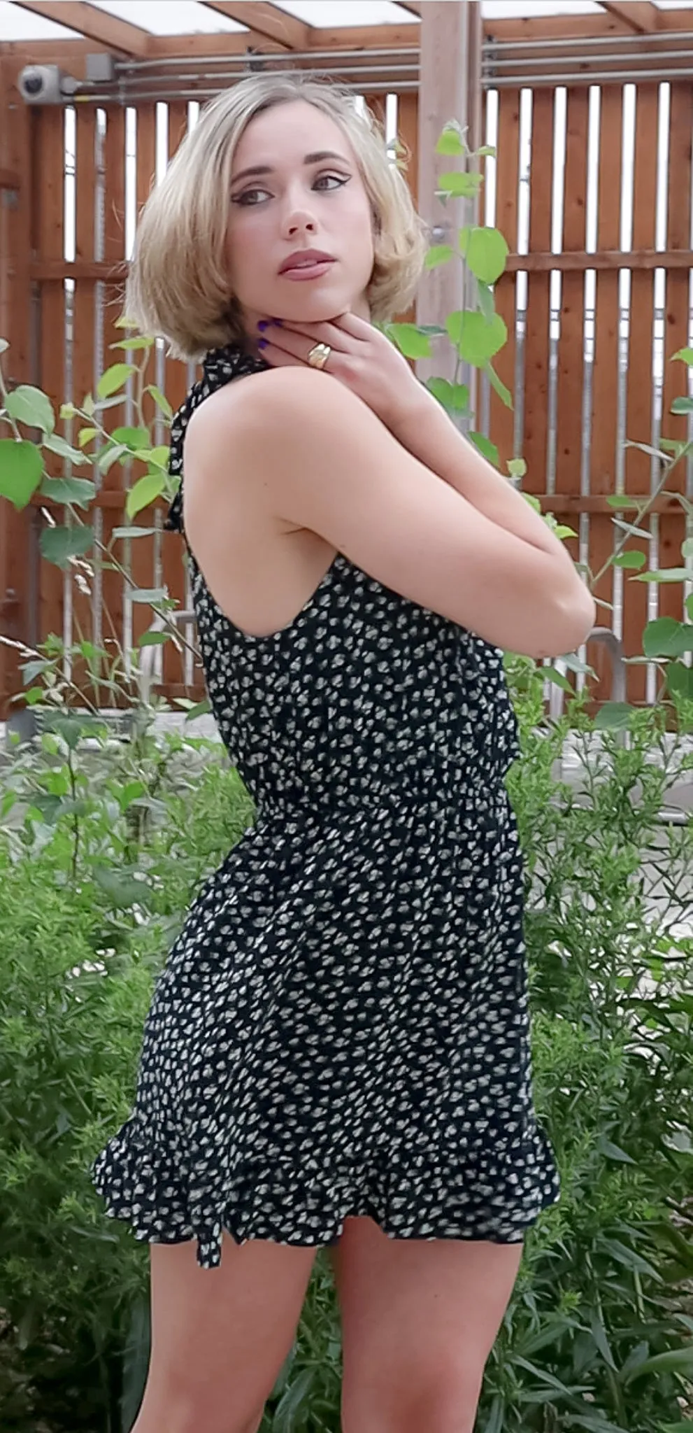 Sleeveless Tie Waist Mini Dress in Black Floral | Jodi