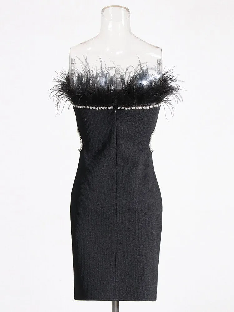 Spliced Feather Hollow Out Diamond Dress
