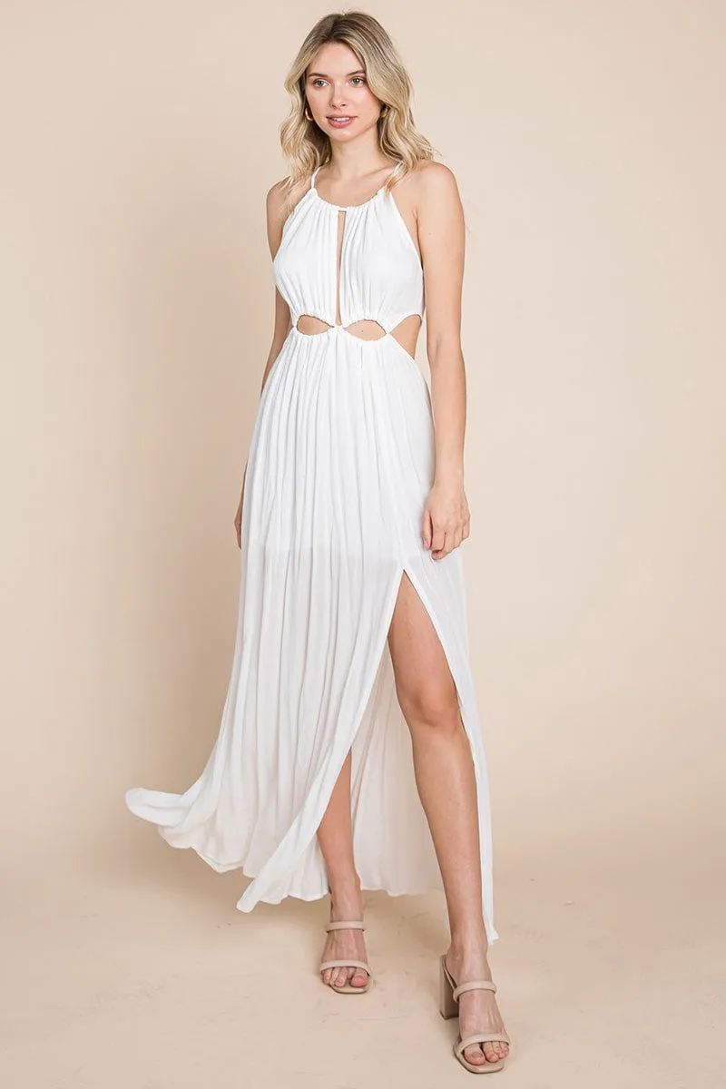 Split Front Cut Out Halter Maxi Dress