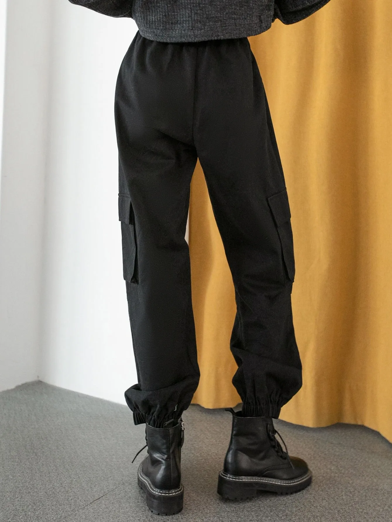 Sporty Plain Pocket High Waist Long Women Pants