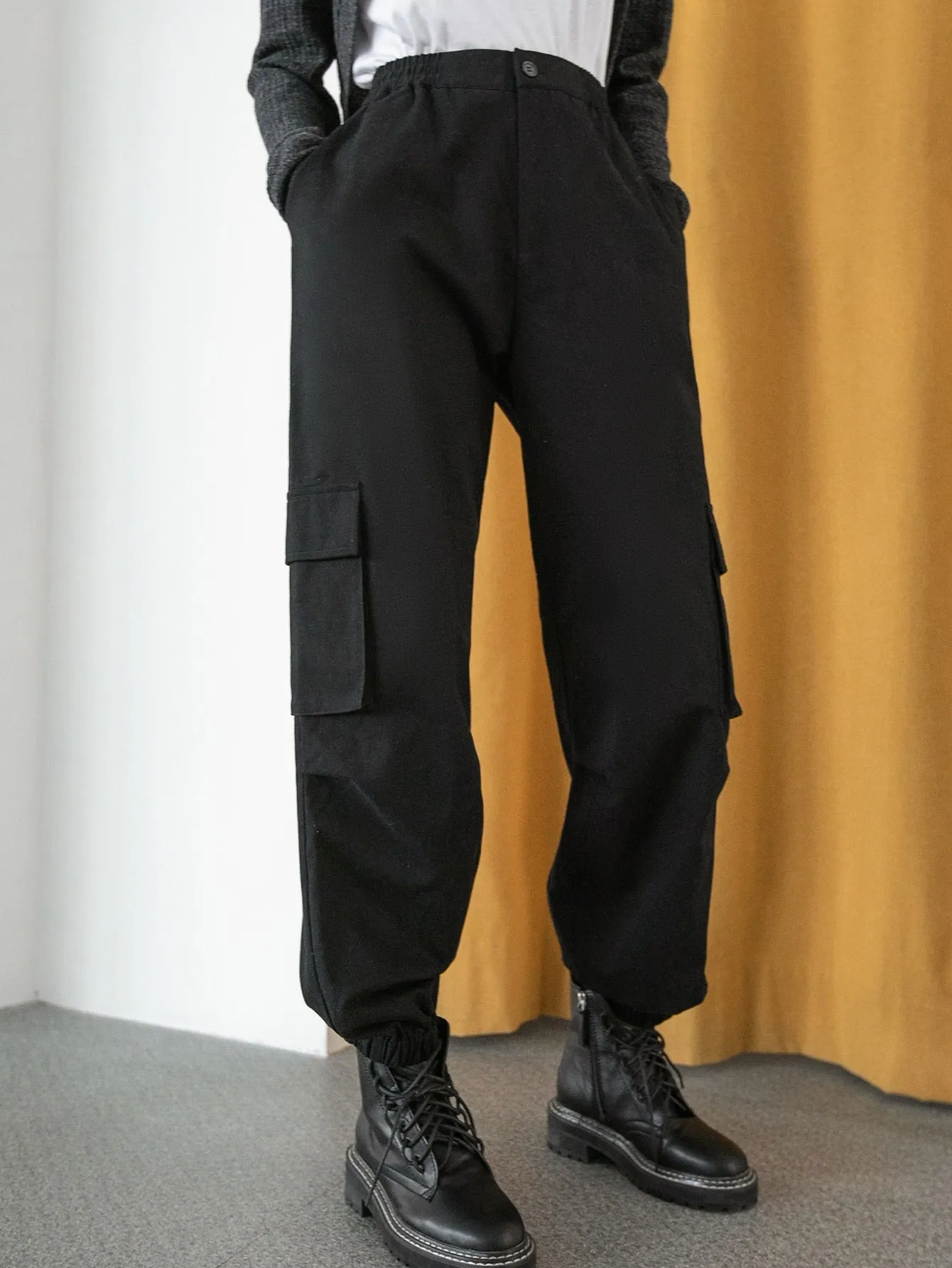 Sporty Plain Pocket High Waist Long Women Pants