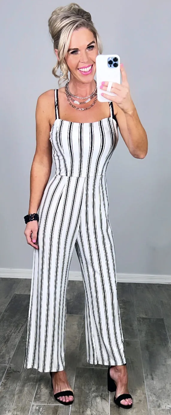Striped Jumpsuit - White