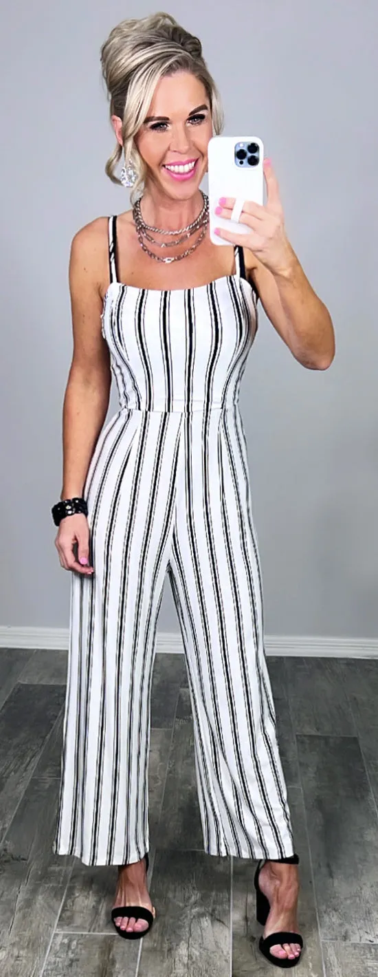 Striped Jumpsuit - White