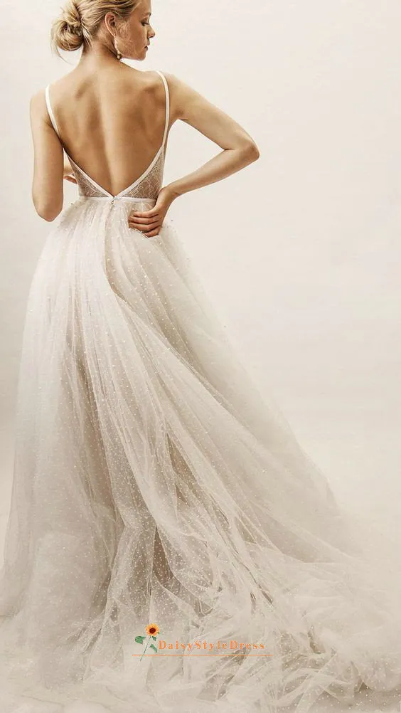 Summer Dot Tulle Champagne Wedding Dress