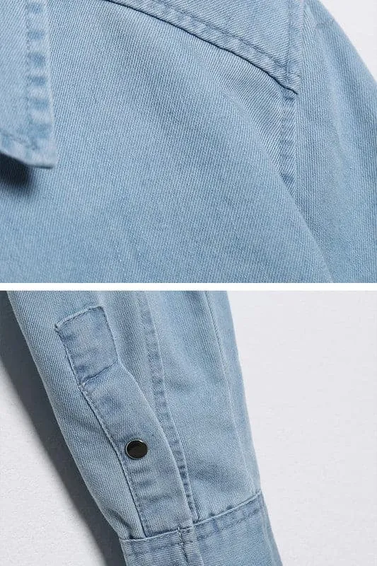 TA906 Long Sleeve Crop Denim Shirt