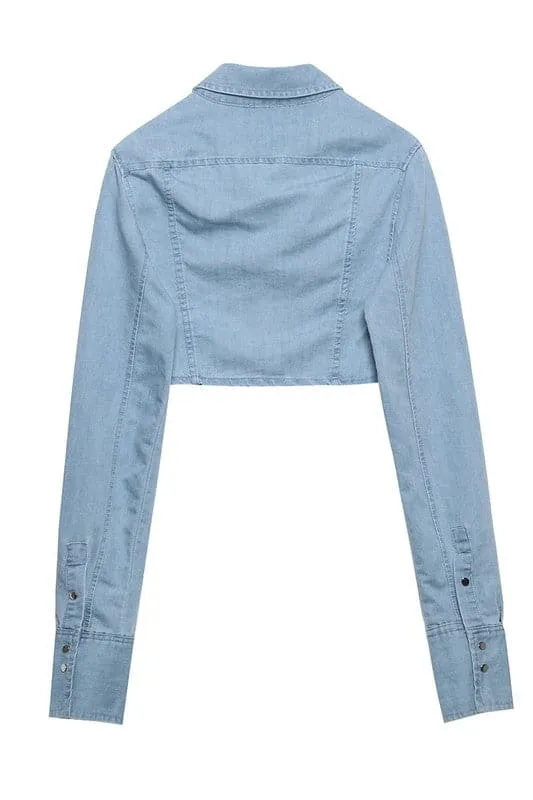TA906 Long Sleeve Crop Denim Shirt