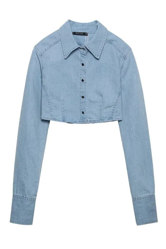 TA906 Long Sleeve Crop Denim Shirt