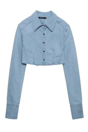 TA906 Long Sleeve Crop Denim Shirt
