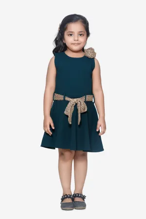 Teal Partywear Dress With Golden Detailing