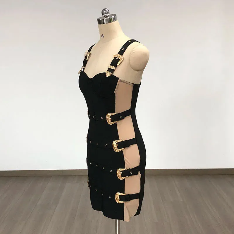 Trend4us Women's Bold Strapped Buckle Mini Dress