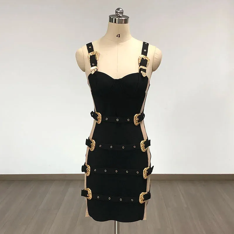 Trend4us Women's Bold Strapped Buckle Mini Dress