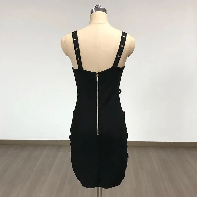 Trend4us Women's Bold Strapped Buckle Mini Dress