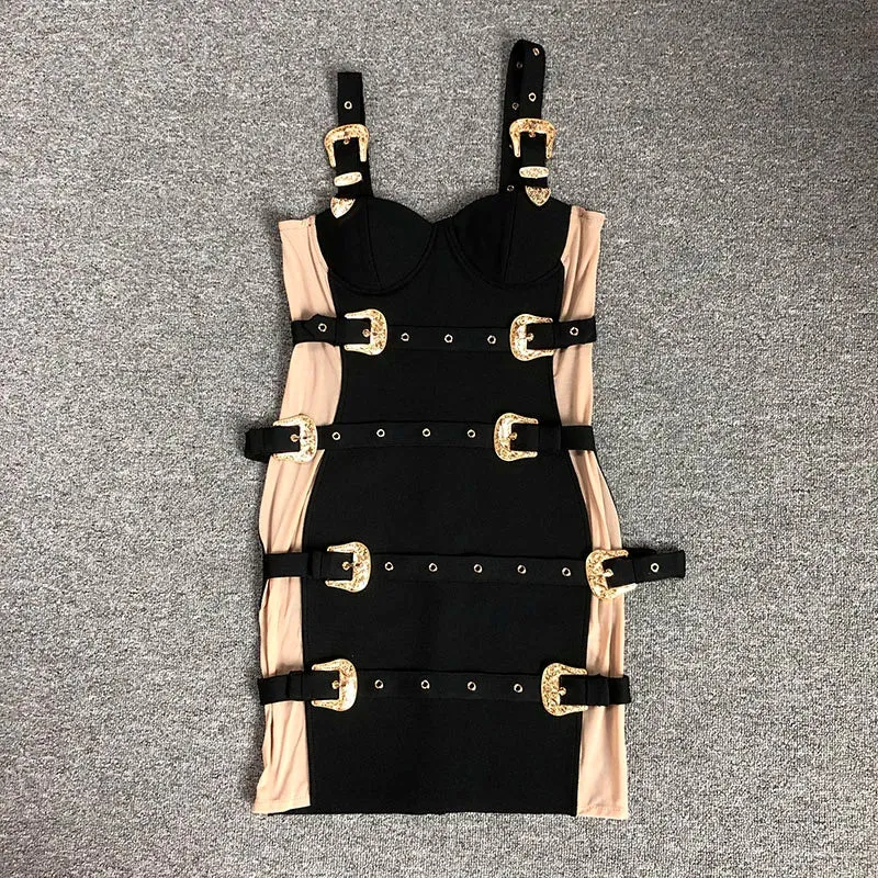 Trend4us Women's Bold Strapped Buckle Mini Dress