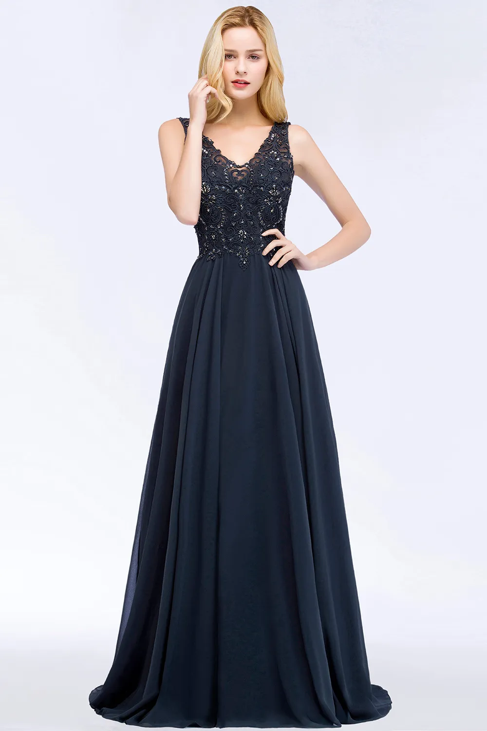V Neck Lace Prom Dress