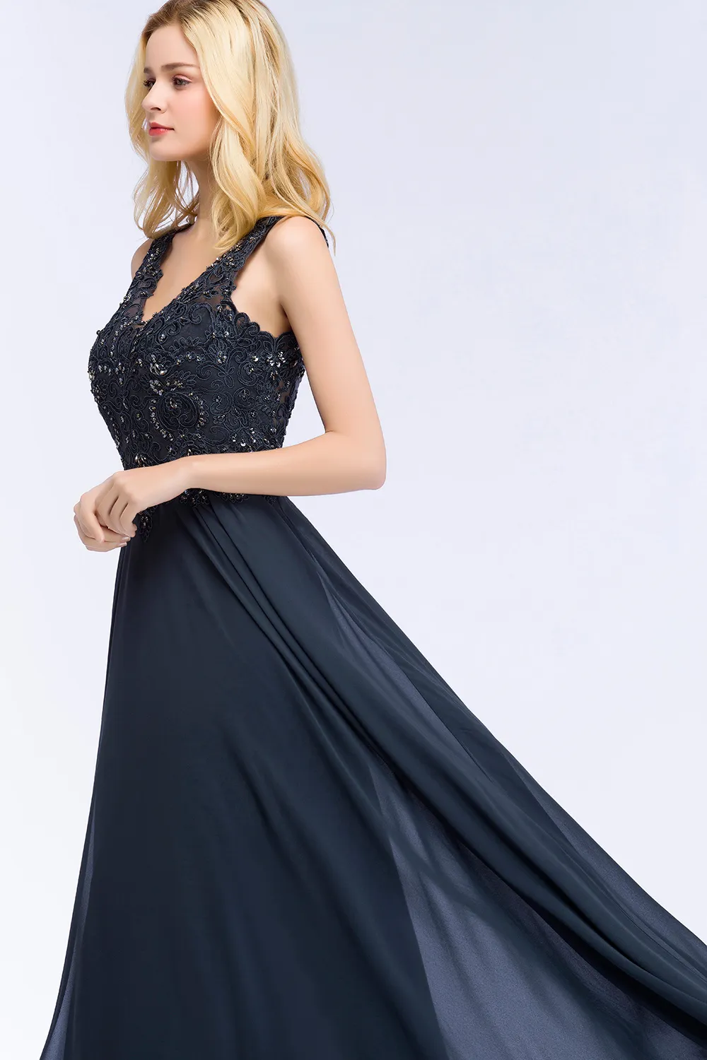 V Neck Lace Prom Dress