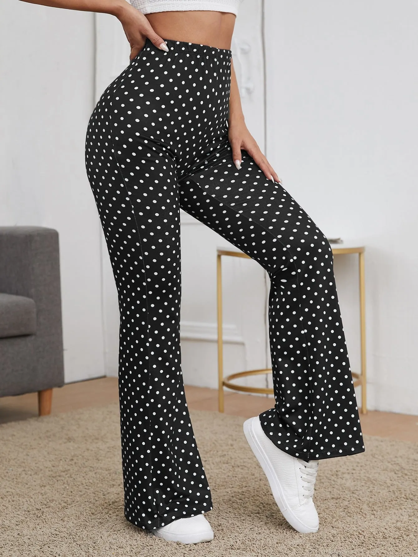 Vintage Polka Dot High Waist Long Women Pants