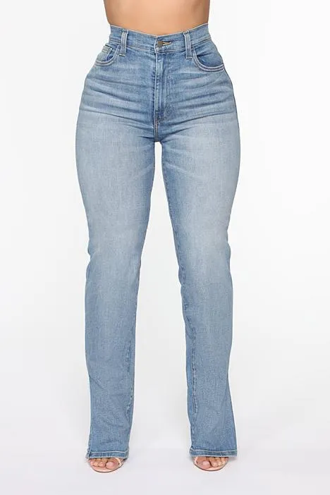 Women Slit Denim Straight Trousers Wholesale Jeans