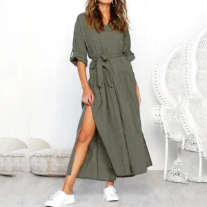Women's Autumn Casual Loose V-Neck Maxi Dress