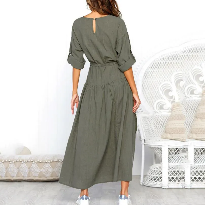 Women's Autumn Casual Loose V-Neck Maxi Dress