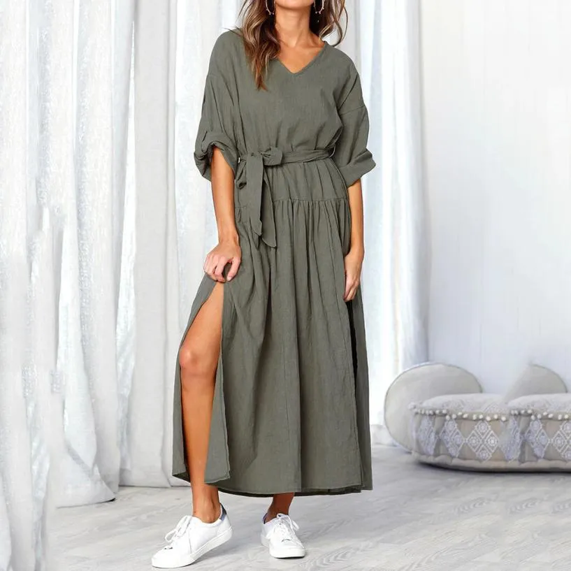 Women's Autumn Casual Loose V-Neck Maxi Dress