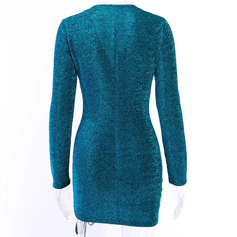 Women's Autumn Long Sleeve Slim V-Neck Mini Dress