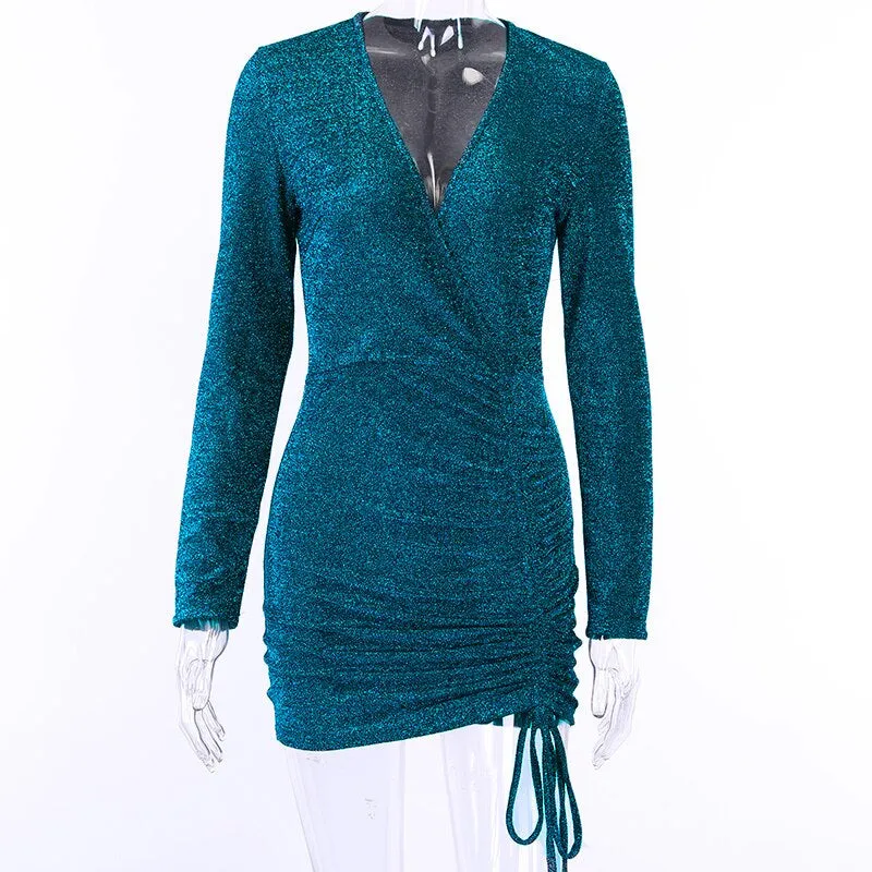 Women's Autumn Long Sleeve Slim V-Neck Mini Dress