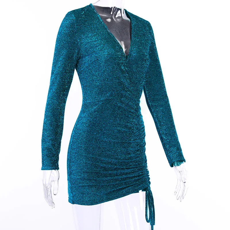 Women's Autumn Long Sleeve Slim V-Neck Mini Dress
