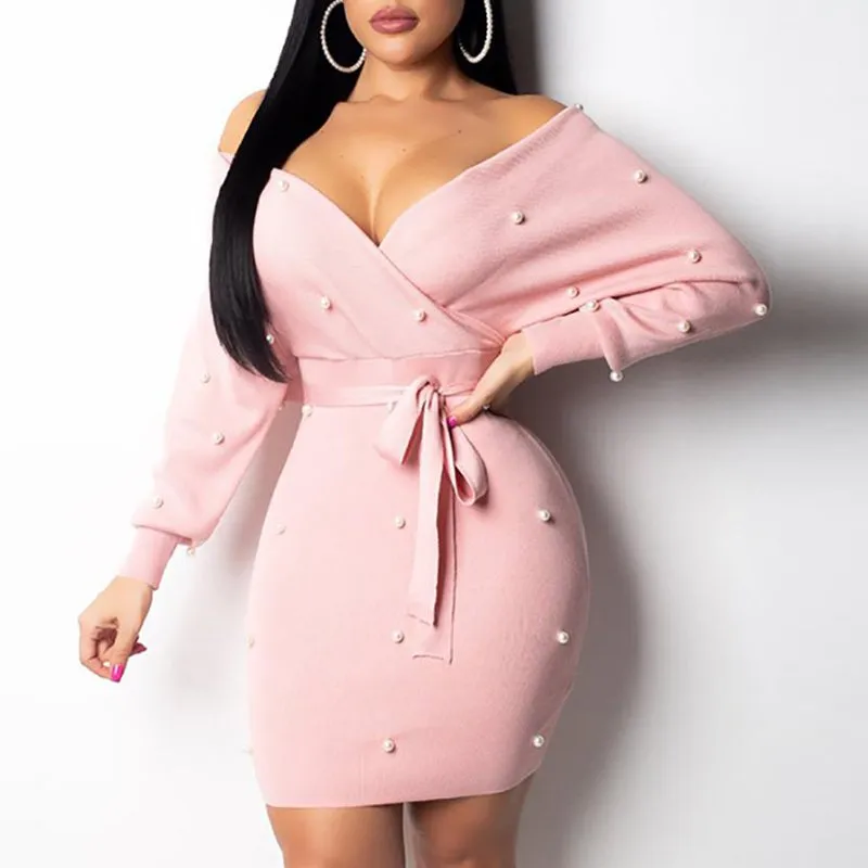 Women's Autumn/Winter Knitted Long-Sleeved V-Neck Dress