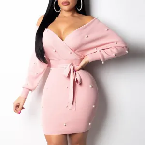 Women's Autumn/Winter Knitted Long-Sleeved V-Neck Dress