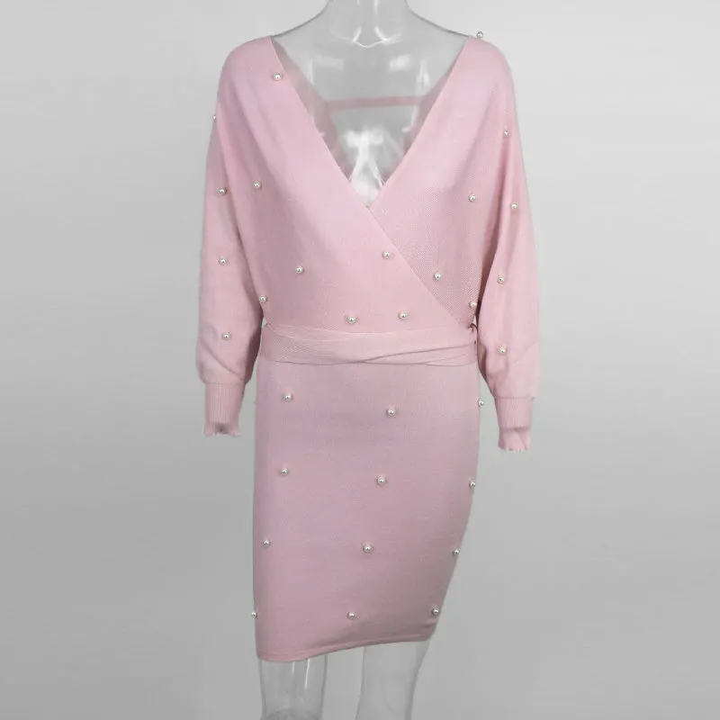 Women's Autumn/Winter Knitted Long-Sleeved V-Neck Dress