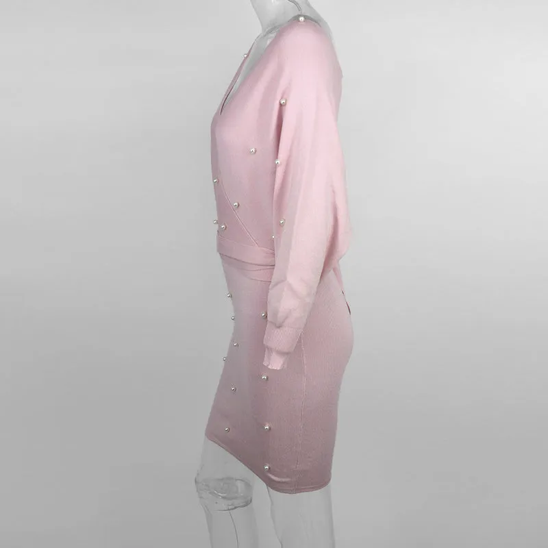 Women's Autumn/Winter Knitted Long-Sleeved V-Neck Dress