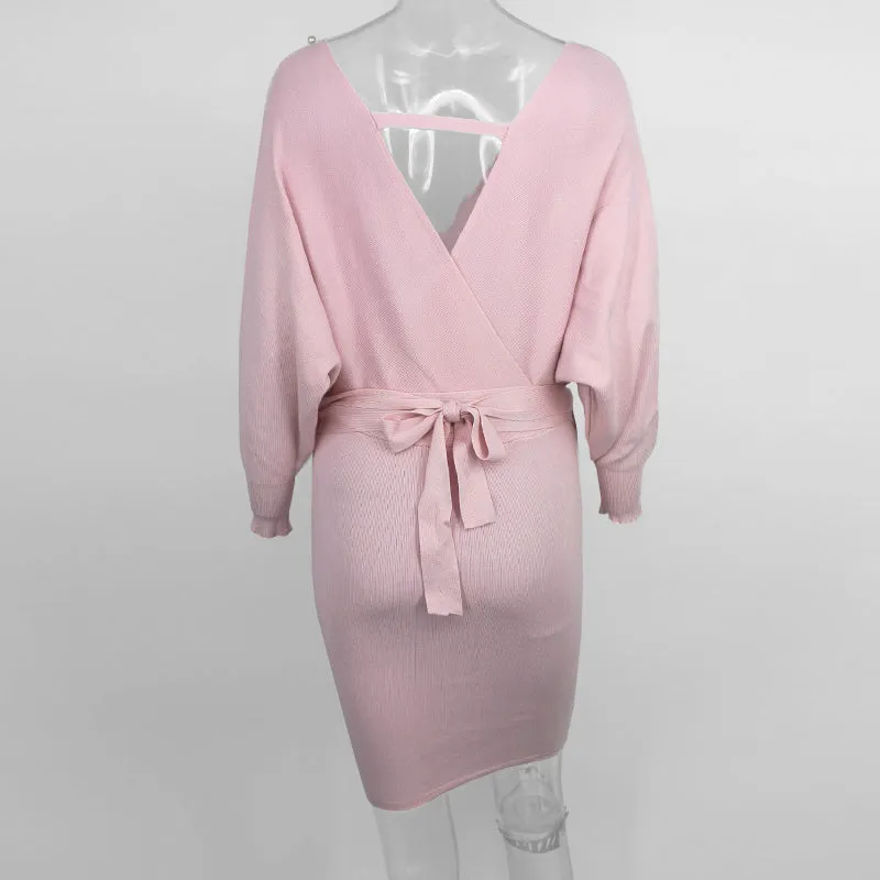 Women's Autumn/Winter Knitted Long-Sleeved V-Neck Dress