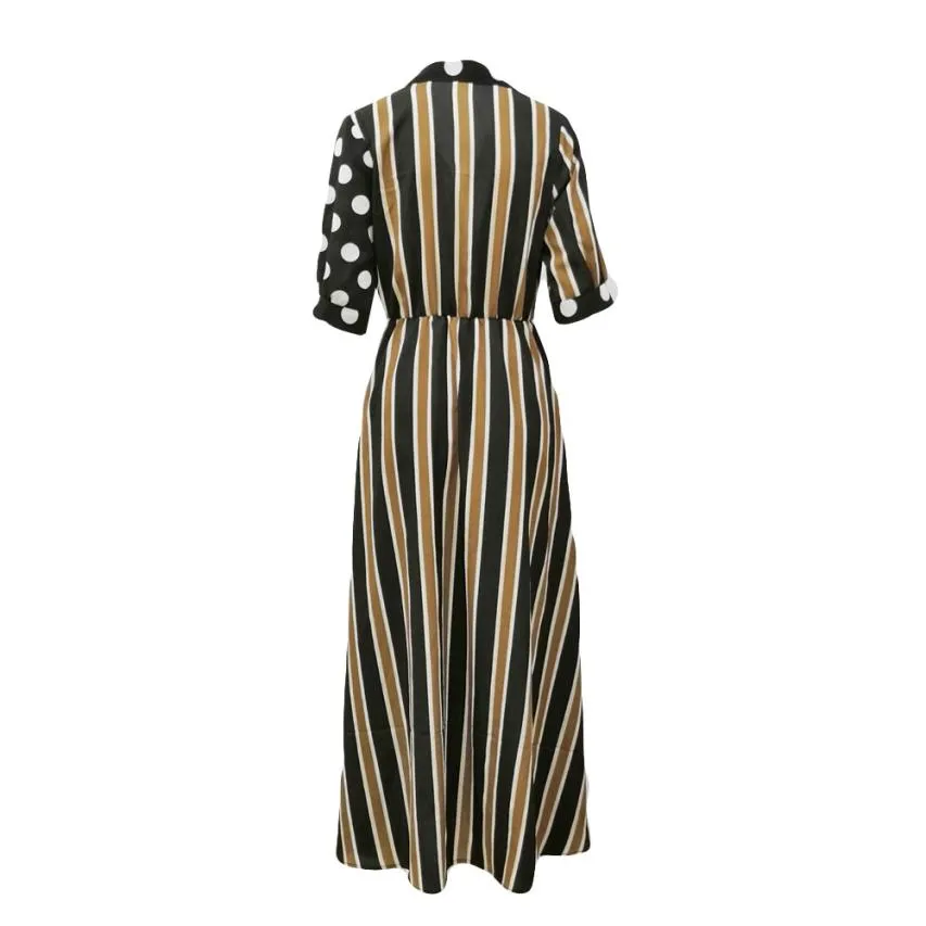 Women's Casual V-Neck Chiffon Half-Sleeved Long Dress