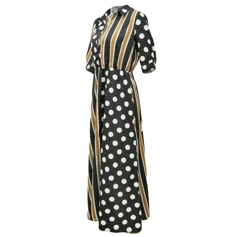 Women's Casual V-Neck Chiffon Half-Sleeved Long Dress