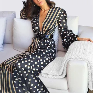 Women's Casual V-Neck Chiffon Half-Sleeved Long Dress