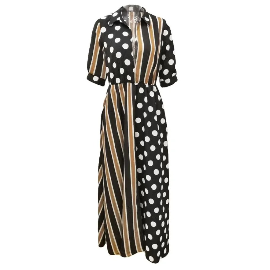 Women's Casual V-Neck Chiffon Half-Sleeved Long Dress