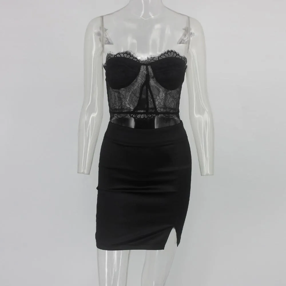 Women's Lace Off-Shoulder Two-Piece Mini Dress