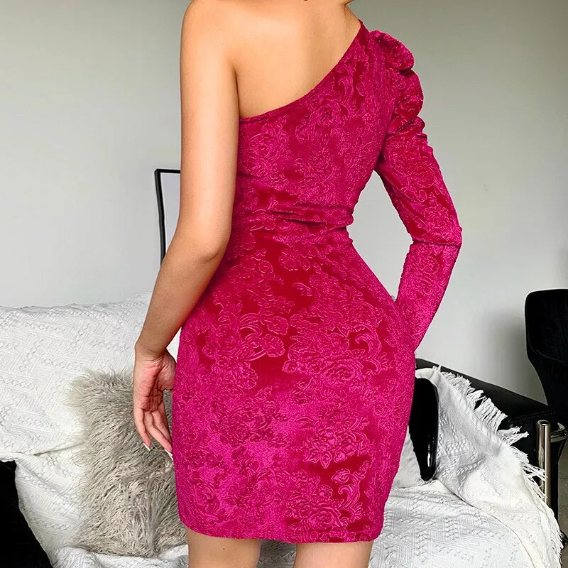 Women's One Shoulder Bodycon Elastic Mini Dress