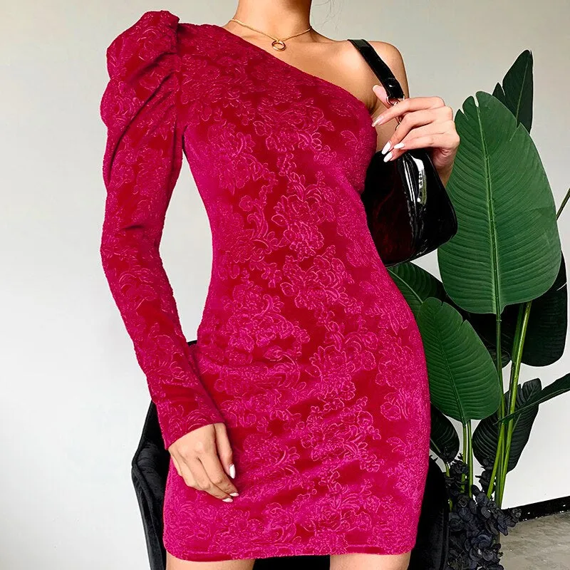 Women's One Shoulder Bodycon Elastic Mini Dress
