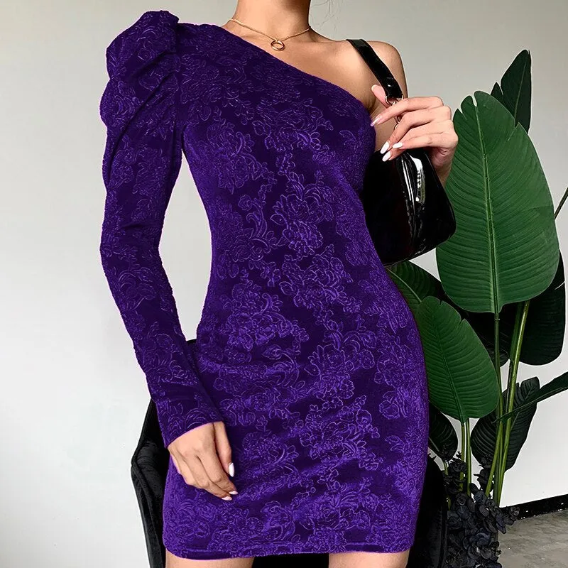 Women's One Shoulder Bodycon Elastic Mini Dress