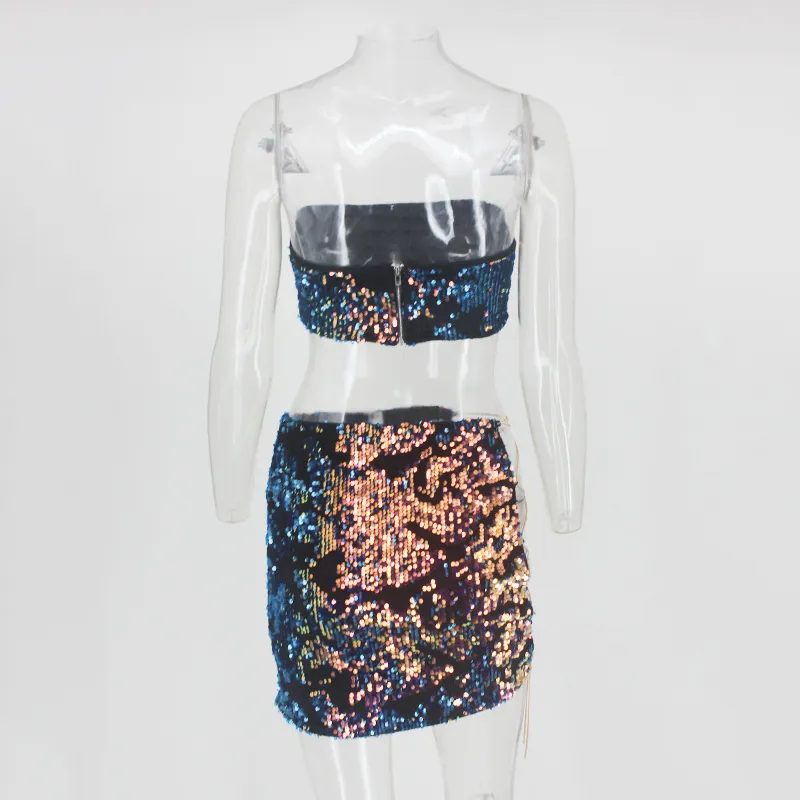 Women's Sequin Sleeveless Two-Piece Dress With Zipper