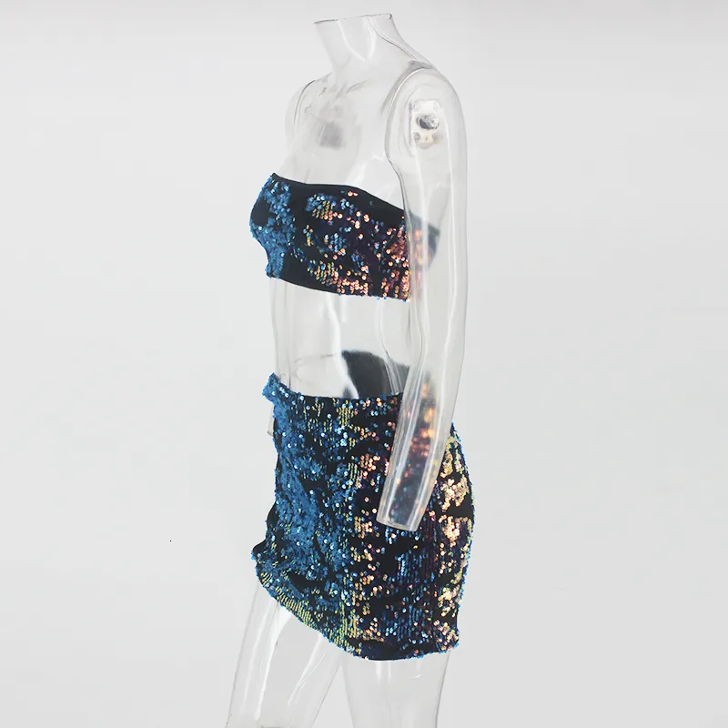 Women's Sequin Sleeveless Two-Piece Dress With Zipper
