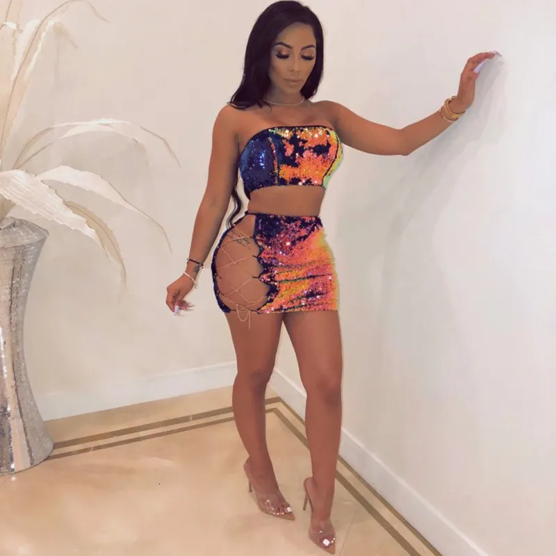 Women's Sequin Sleeveless Two-Piece Dress With Zipper
