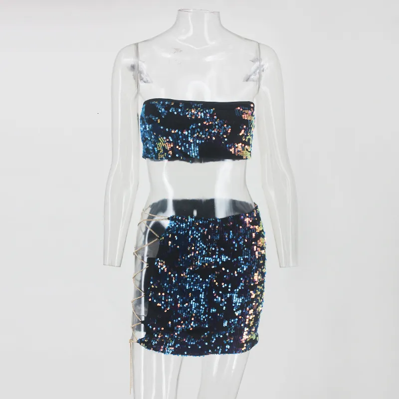 Women's Sequin Sleeveless Two-Piece Dress With Zipper