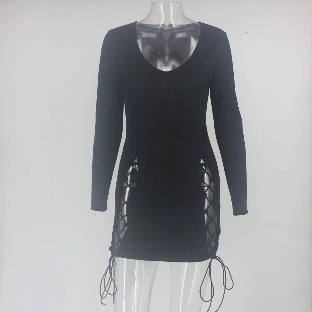 Women's Sheath V-Neck Long-Sleeved Mini Dress