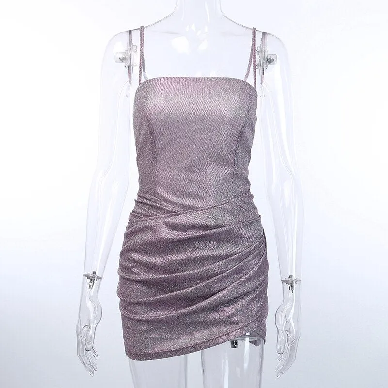 Women's Slim Shining Ruched Mini Dress