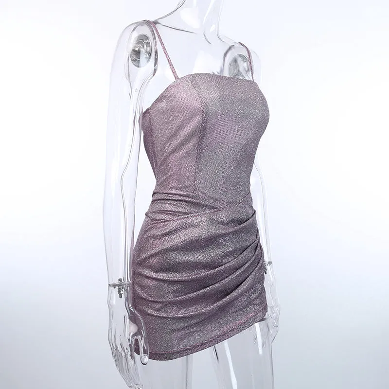 Women's Slim Shining Ruched Mini Dress