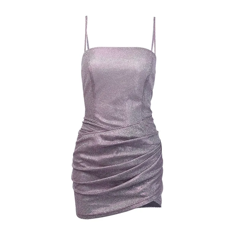 Women's Slim Shining Ruched Mini Dress